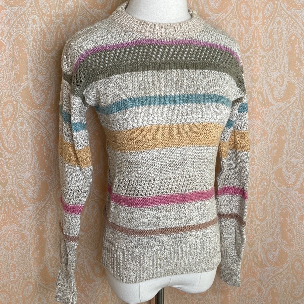 Vintage neutral rainbow stripe knit sweater size small Liz Claiborne